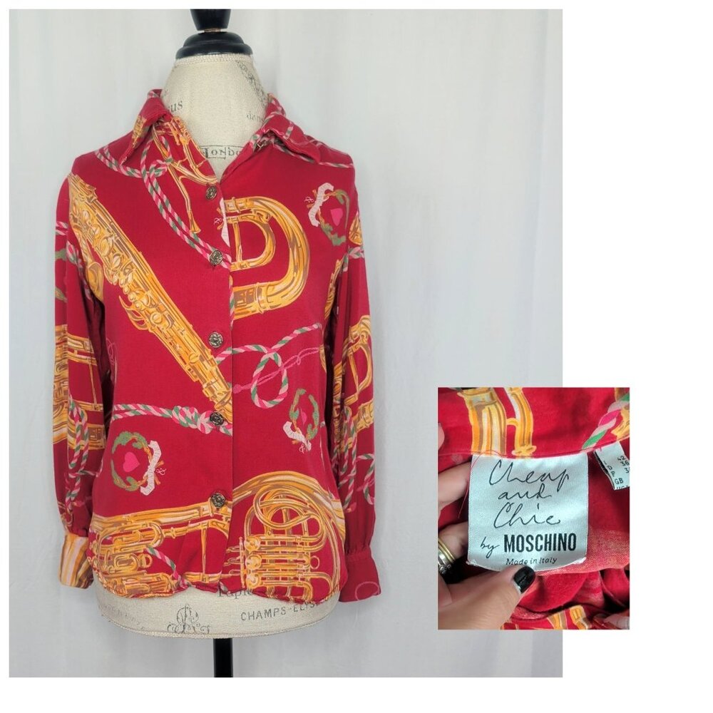 Vintage Moschino Cheap Chic Blouse Top Small Red Instruments